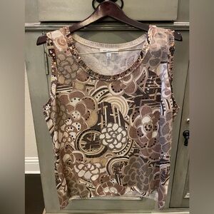 St. John Beige and Brown sequin Print Tank